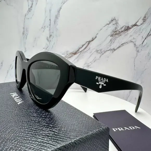 New PRADA Sunglasses Black Butterfly Cat Eye Logo Symbole Logo New - Picture 12 of 16